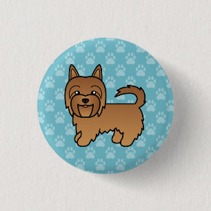 Red Australian Terrier Dog On Blue Colour 1 Inch Round Button
