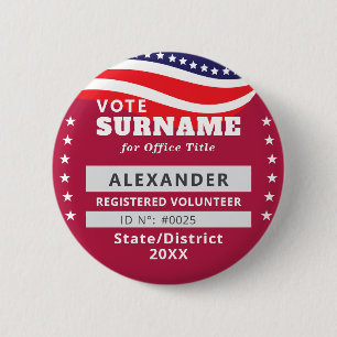 RED Authorized Volunteer 2026 Election Campaign ID 2 Inch Round Button