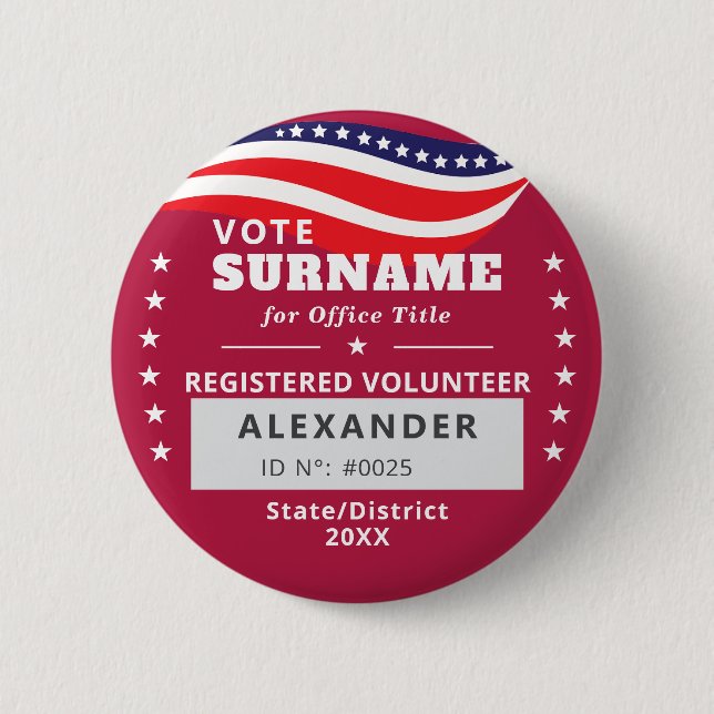 RED Authorized Volunteer 2026 Midterm Elections ID 2 Inch Round Button (Front)