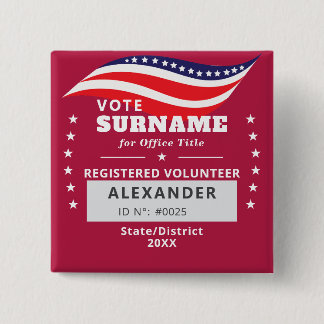 RED Authorized Volunteer 2026 Midterm Elections ID 2 Inch Square Button