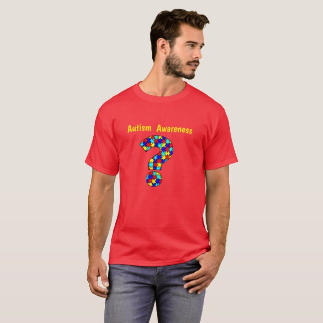 Red Autism  question Mark  T-Shirt (Front Full)
