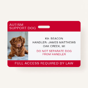Red Autism Support Dog Photo Badge