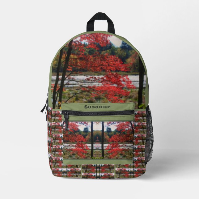 Red Autumn Foliage Marsh Personalized Printed Backpack (Front)