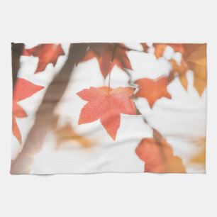 Red Autumn Leaf Nature Photo Kitchen Towel