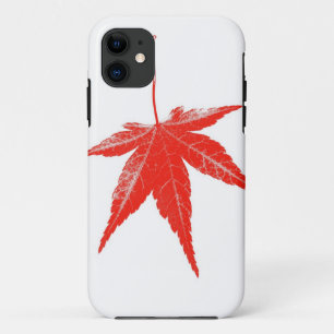 Red autumn leaf on white iPhone 11 case