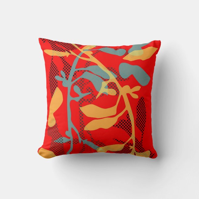 Red autumn leaves modern pillow (Front)