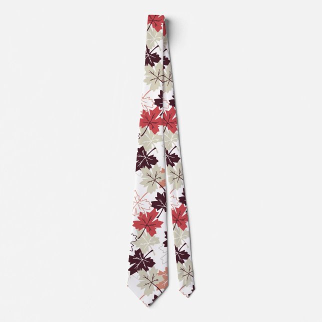 Red Autumn Leaves Pattern White Tie (Front)
