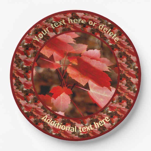 Red Autumn Leaves Personalized Party  Paper Plate (Front)