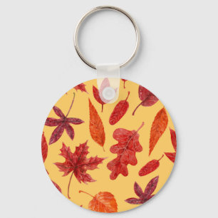 Red autumn leaves watercolor keychain