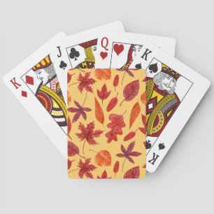 Red autumn leaves watercolor playing cards