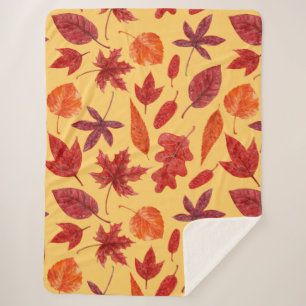 Red autumn leaves watercolor sherpa blanket