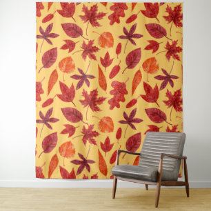 Red autumn leaves watercolor tapestry