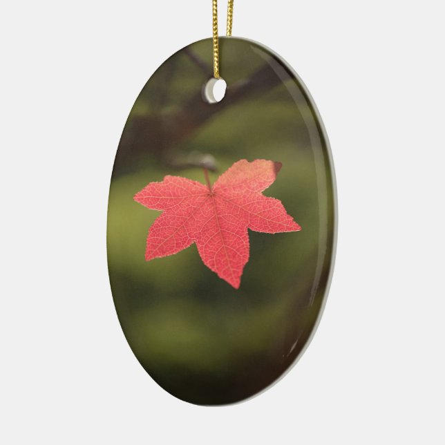 Red Autumn Maple Leaf Nature Photo Ceramic Ornament (Left)