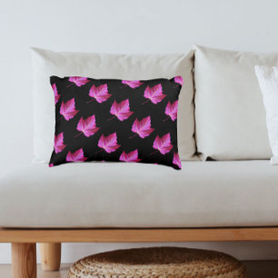 Red Autumn Maple Leaf Pattern on Black Background Accent Pillow