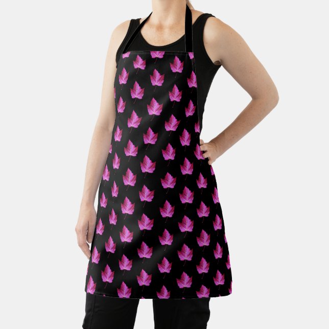 Red Autumn Maple Leaf Pattern on Black Background Apron (Insitu)