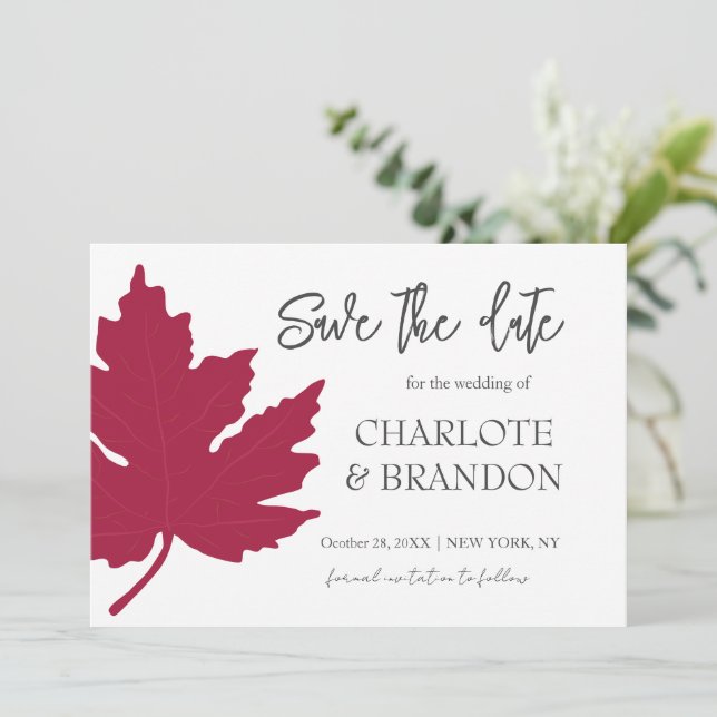 Red Autumn Maple Leaf Wedding Save The Date   Invi Invitation (Standing Front)