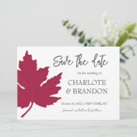 Red Autumn Maple Leaf Wedding Save The Date Invi
