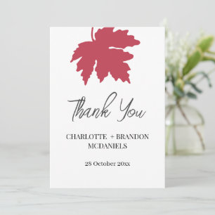 Red Autumn Maple Leaf Wedding Thank You 