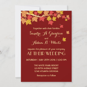Red Autumn Maple Leaves Fall Wedding Invitation