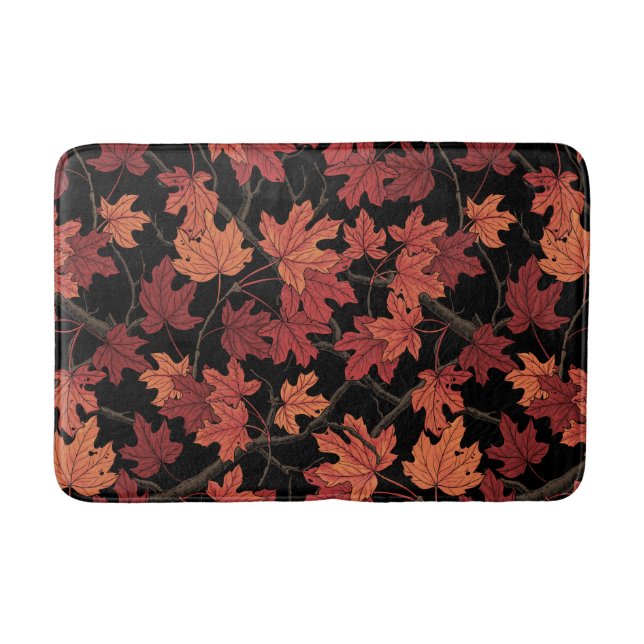 Red Autumn maple leaves on black Bath Mat (Front)