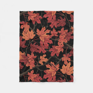 Red Autumn maple leaves on black Fleece Blanket