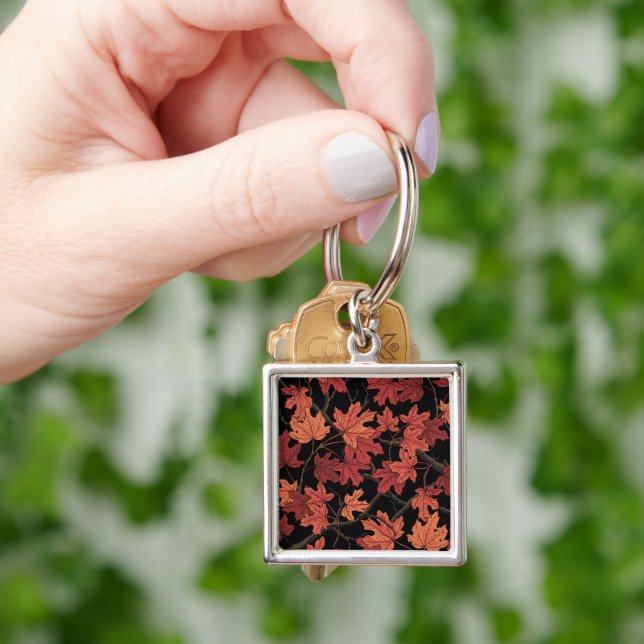 Red Autumn maple leaves on black Keychain (Hand)
