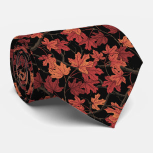 Red Autumn maple leaves on black Tie