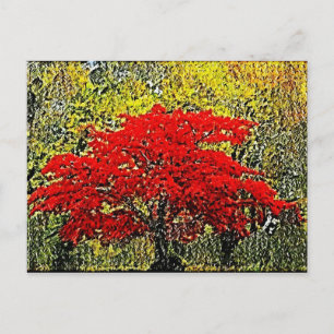Red Autumn Painting Art Postcards