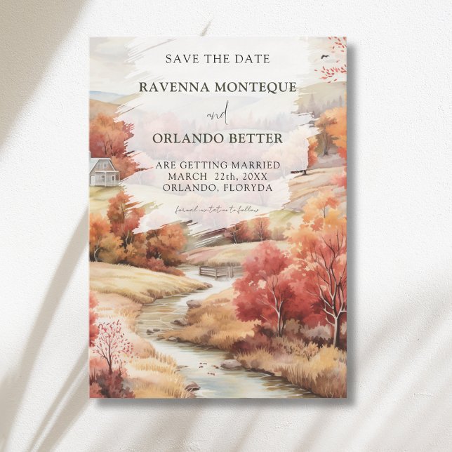 Red Autumn River Forest Fall Wedding Save The Date (Creator Uploaded)