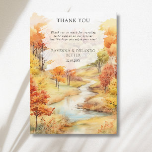 Red Autumn River Forest Fall Wedding Thank You Announcement