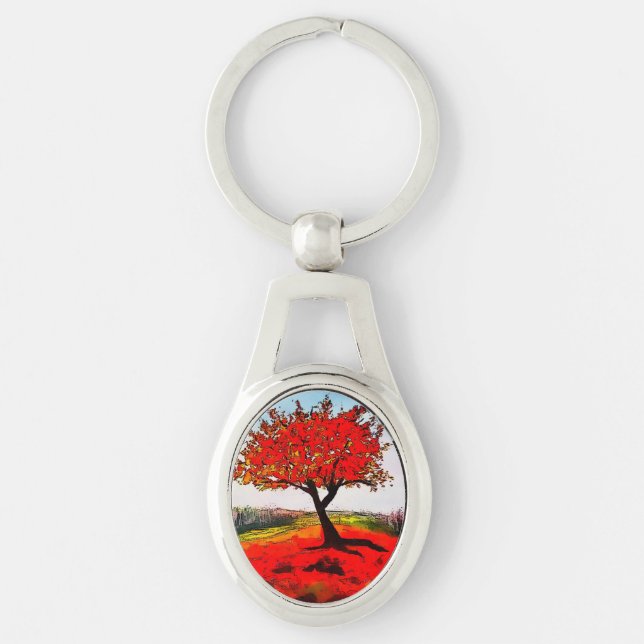 Red Autumn Tree Keychain (Front)