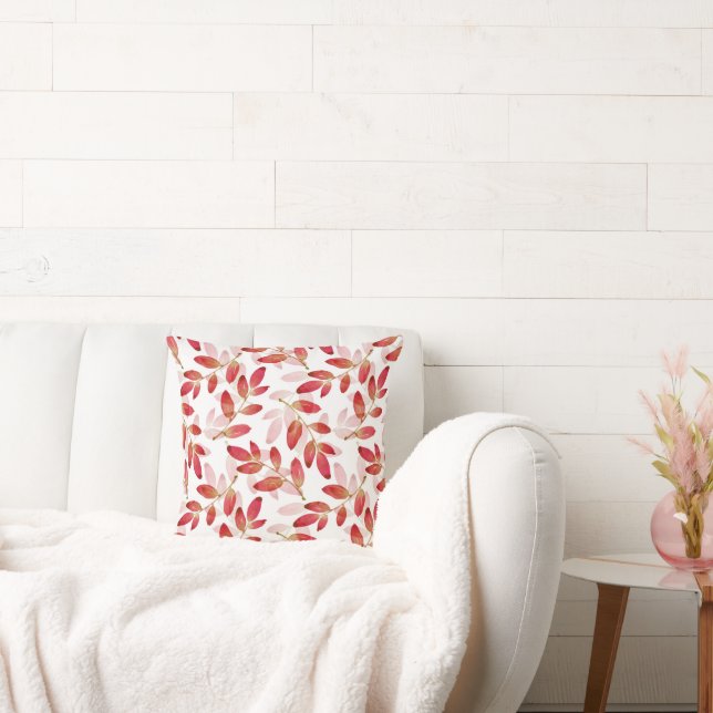 Red Autumn Watercolor Layered Leaves Pattern Throw Throw Pillow (Couch)