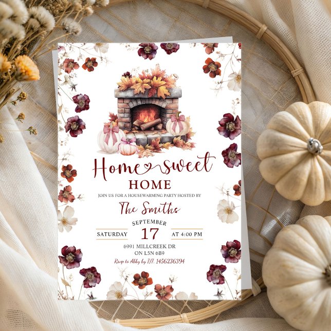 Red Autumn Wildflower Home Sweet Home Housewarming Invitation (Creator Uploaded)