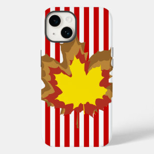 Red Autumnal Stripes with Leaves Case-Mate iPhone 14 Case