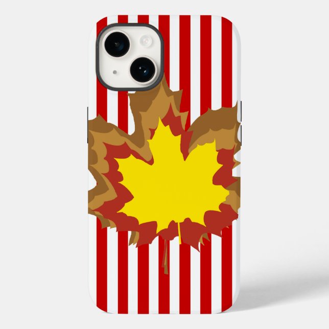 Red Autumnal Stripes with Leaves Case-Mate iPhone Case (Back)