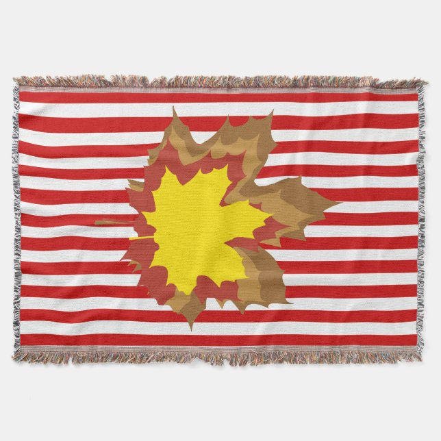 Red Autumnal Stripes with Leaves Throw Blanket (Front)