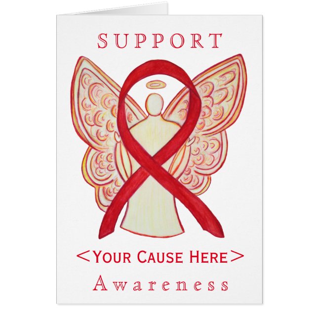 Red Awareness Ribbon Angel Customized Card (Front)