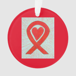 Red Awareness Ribbon Art Heart Christmas Ornaments