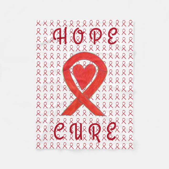 Red Awareness Ribbon Blood Cancer Fleece Blanket (Front)