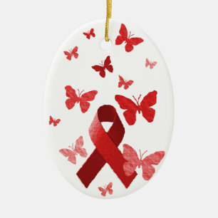 Red Awareness Ribbon Ceramic Ornament