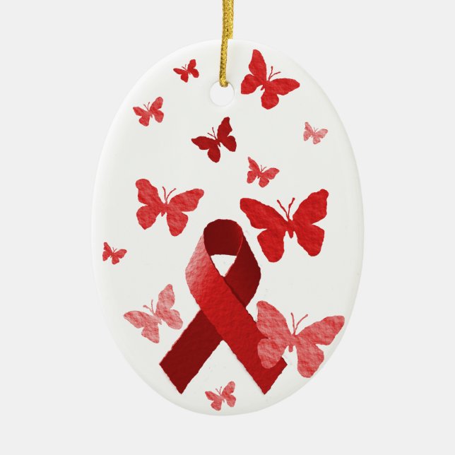 Red Awareness Ribbon Ceramic Ornament (Front)