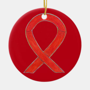 Red Awareness Ribbon Custom Art Ornaments