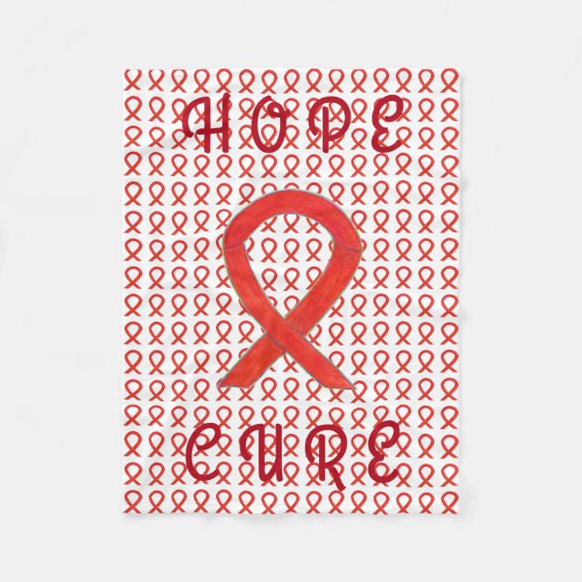Red Awareness Ribbon Custom Chemo Fleece Blanket (Front)
