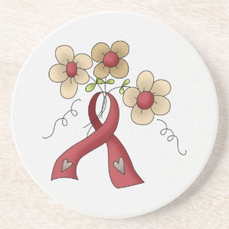 Red Awareness Ribbon & Flowers Coaster