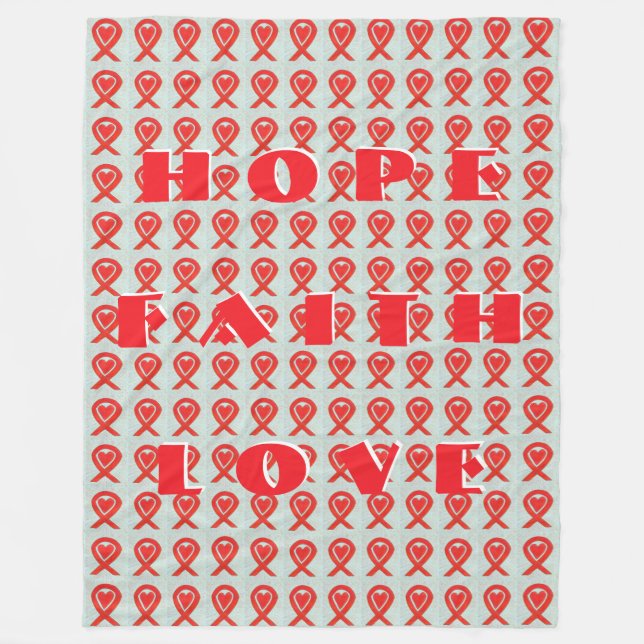 Red Awareness Ribbon Heart Custom Fleece Blanket (Front)