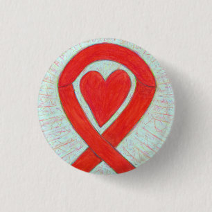 Red Awareness Ribbon Heart Custom Pin Buttons