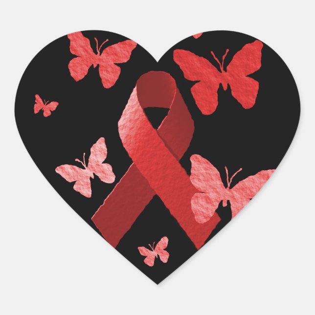 Red Awareness Ribbon Heart Sticker (Front)