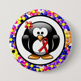 Red Awareness Ribbon Penguin 3 Inch Round Button