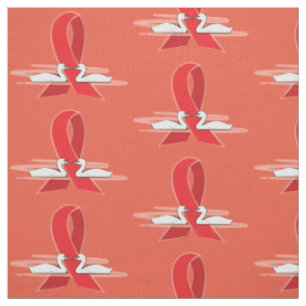 Red Awareness Ribbon with Swans Fabric