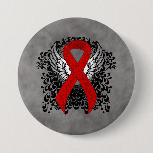 Red Awareness Ribbon with Wings 3 Inch Round Button